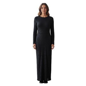 Bieff Basix Size 2 Long Sleeve Beaded Silk Maxi Dress Black Blue Stripe Holiday